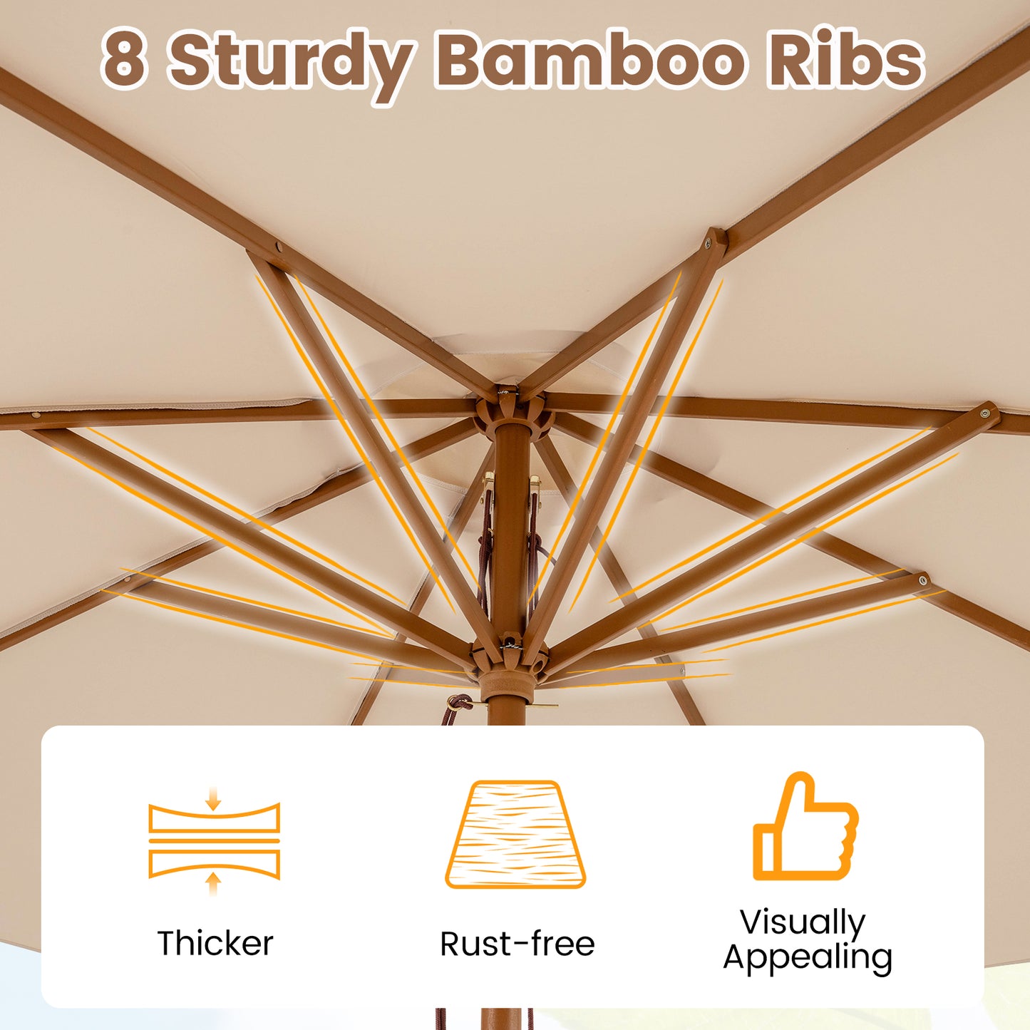 9 FT Patio Umbrella With 8 Sturdy Bamboo Ribs, Beige Outdoor Umbrellas at Gallery Canada