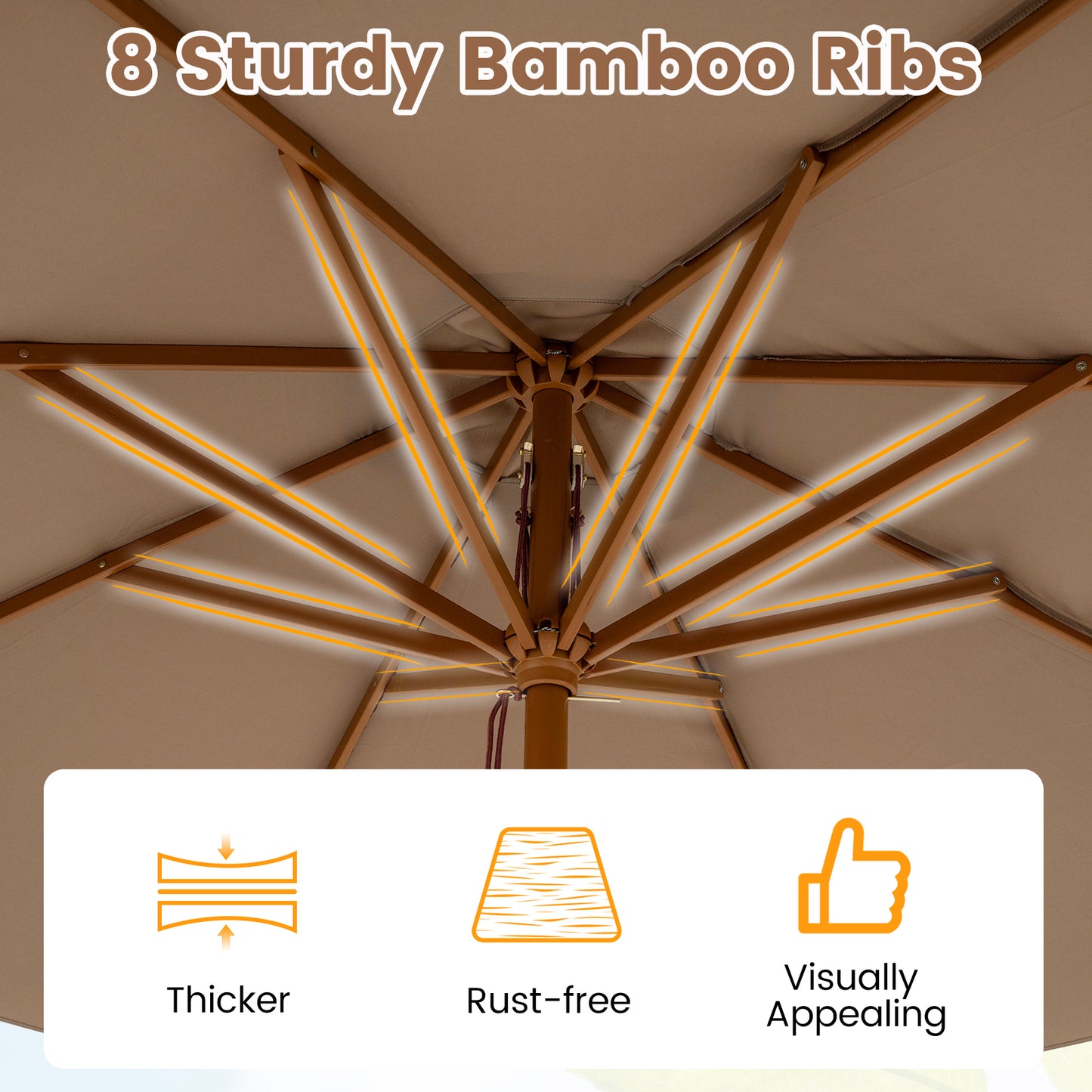 9 Ft Patio Umbrella, Outdoor Market Umbrella With 8 Bamboo Ribs, Brown Outdoor Umbrellas at Gallery Canada