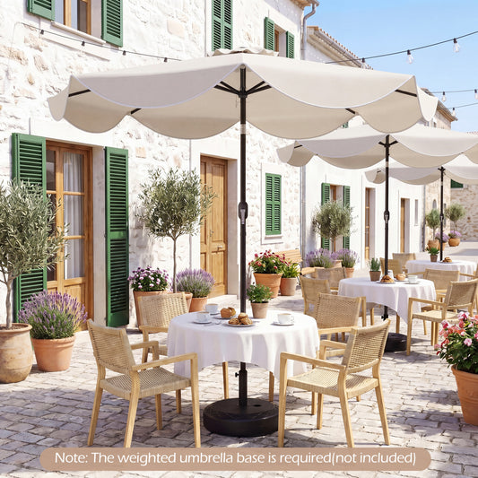 9 FT Scalloped Solar Patio Umbrella with 24 LED Lights, Beige Outdoor Umbrellas Beige at Gallery Canada