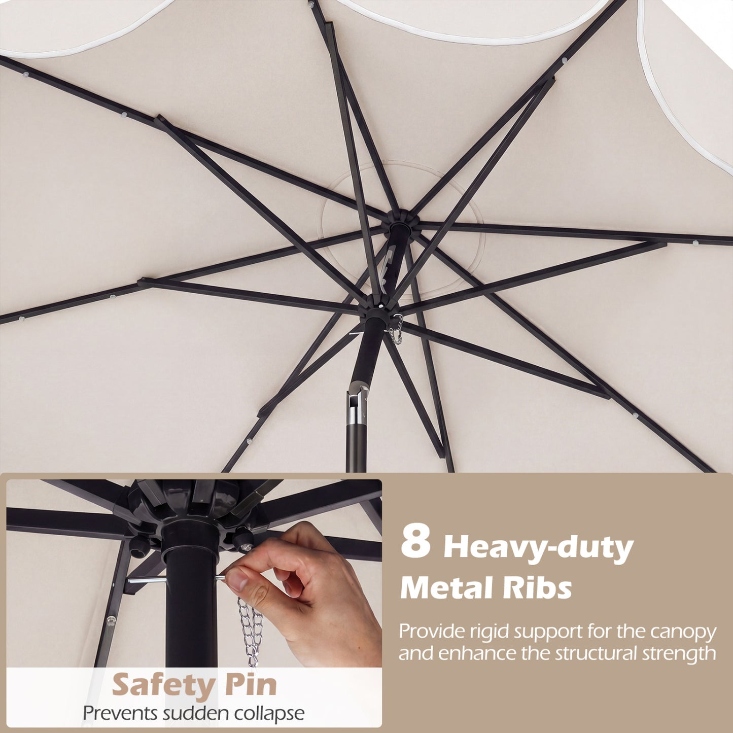 9 FT Scalloped Solar Patio Umbrella with 24 LED Lights, Beige Outdoor Umbrellas at Gallery Canada