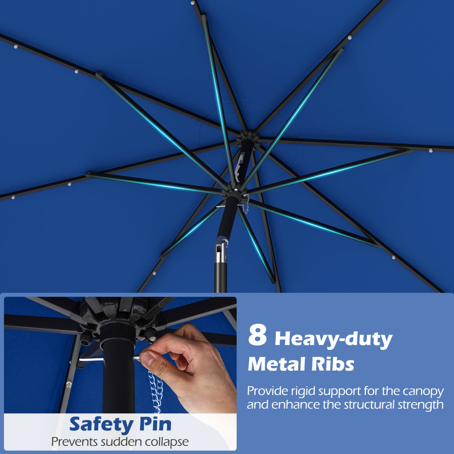 9 FT Scalloped Solar Patio Umbrella, Navy Outdoor Umbrellas at Gallery Canada