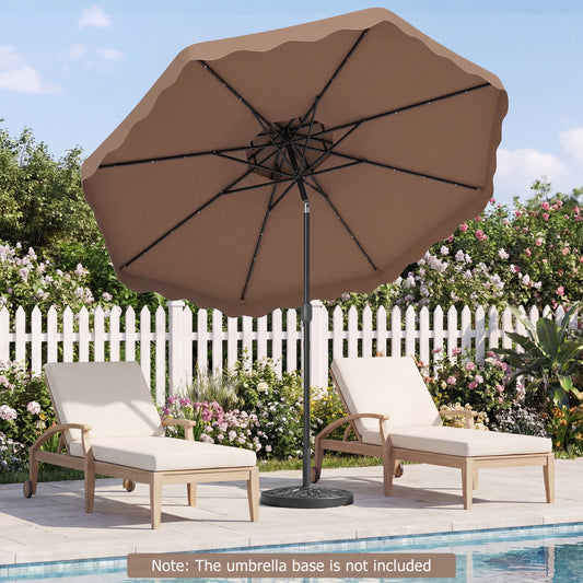 9 FT Solar LED Patio Umbrella, Push-Button Tilt Crank, Brown Outdoor Umbrellas Brown at Gallery Canada