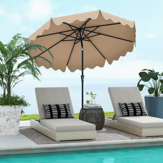 9 Feet Patio Umbrella, Crank Handle, Push Button Tilt, Brown Outdoor Umbrellas Brown at Gallery Canada