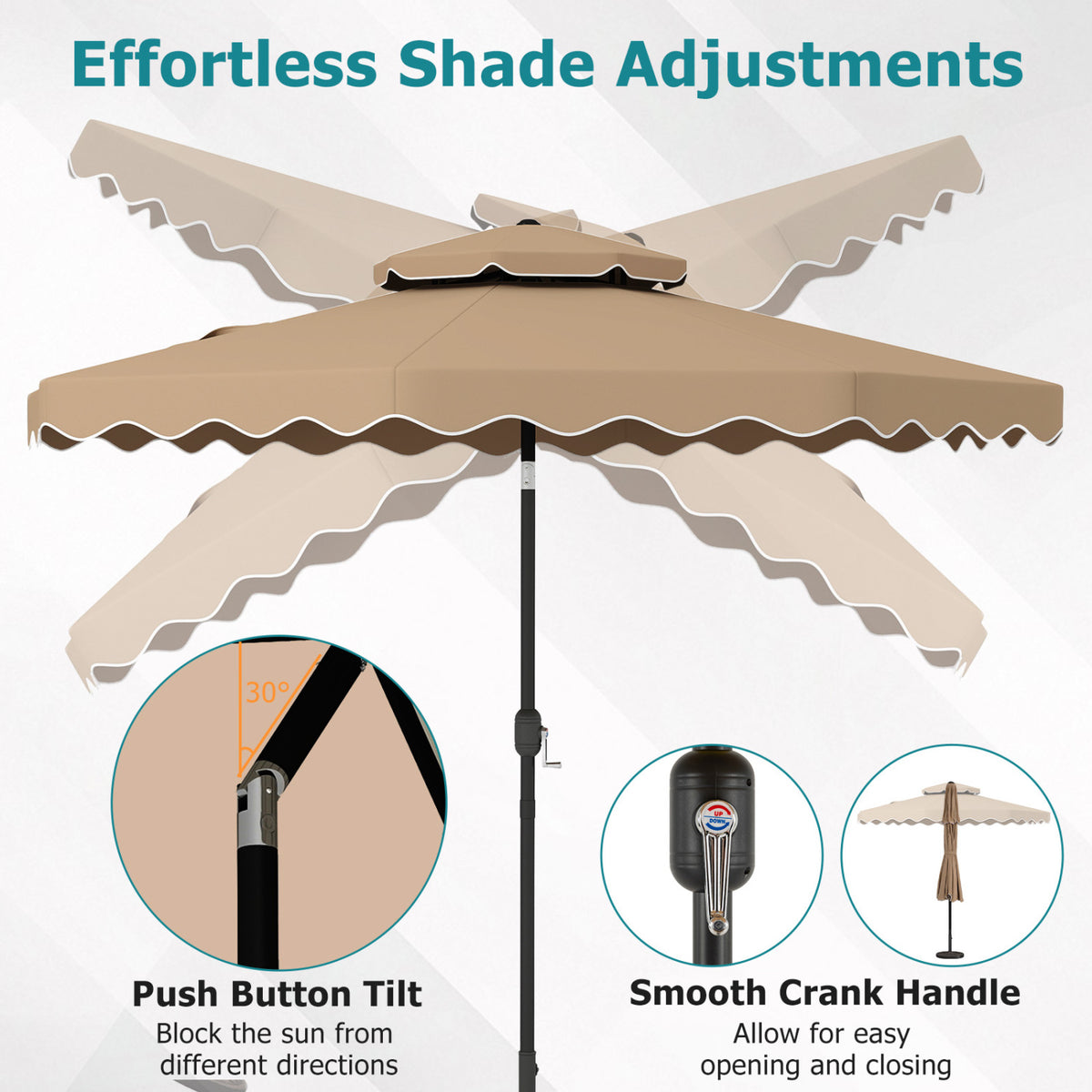 9 Feet Patio Umbrella, Push Button Tilt, Crank, Coffee Outdoor Umbrellas at Gallery Canada