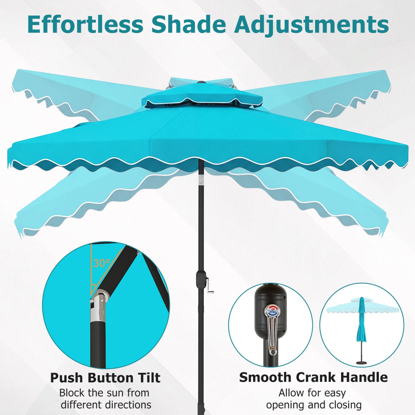 9 Feet Patio Umbrella, Push Button Tilt And Crank, Turquoise Outdoor Umbrellas at Gallery Canada