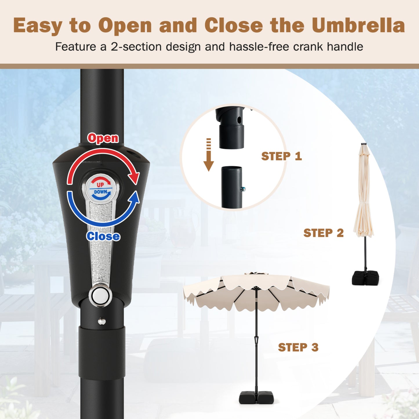9 Feet Patio Umbrella, Weighted Base, Sandbags, Beige Outdoor Umbrellas at Gallery Canada