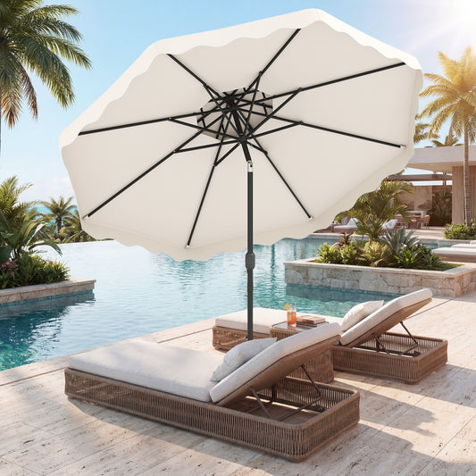 9 Ft Patio Umbrella With Push Button Tilt, Beige Outdoor Umbrellas Beige at Gallery Canada