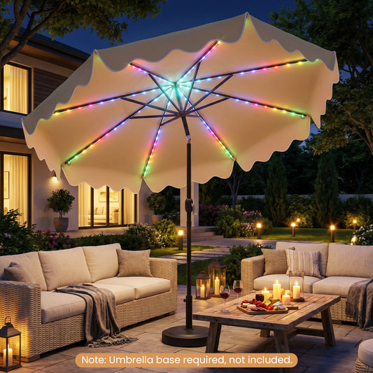 9 Feet Solar Patio Umbrella with Color-Changing LED Lights, Beige Outdoor Umbrellas Beige at Gallery Canada