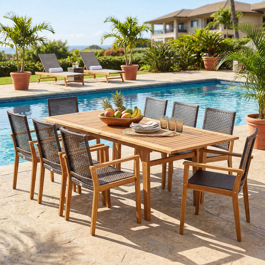 9-Piece Expandable Patio Dining Set, Natural Patio Dining Sets Natural at Gallery Canada