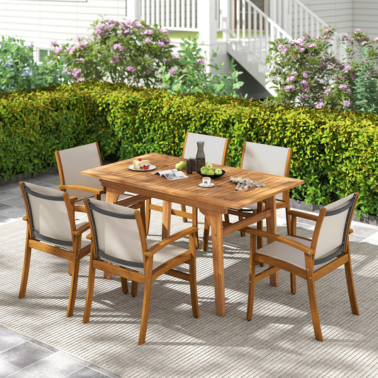 9 Pieces Outdoor Acacia Wood Patio Dining Set for 6-8, Beige Patio Dining Sets Beige at Gallery Canada