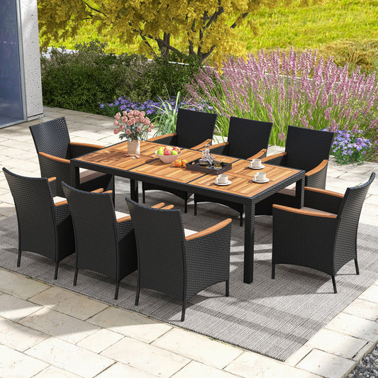 9 Piece Outdoor Dining Set, Acacia Wood Tabletop, Beige Patio Dining Sets Beige at Gallery Canada