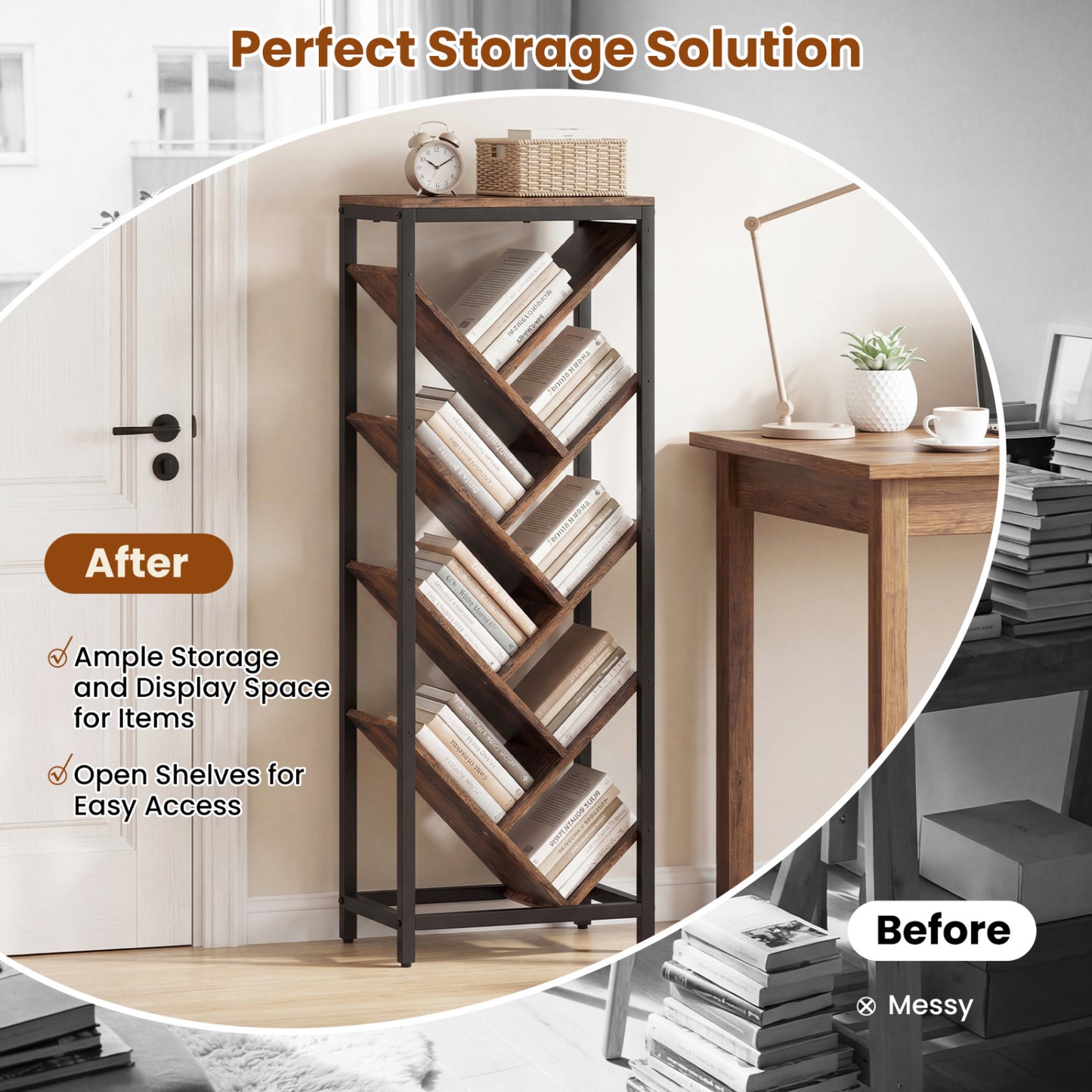 9-Tier Freestanding Bookcase, Rustic Brown Bookcases at Gallery Canada