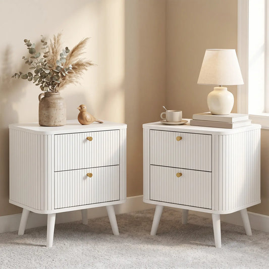 Nightstand Set of 2, White Wood Grain, 2 Drawers Bedside Tables White Wood Grain at Gallery Canada