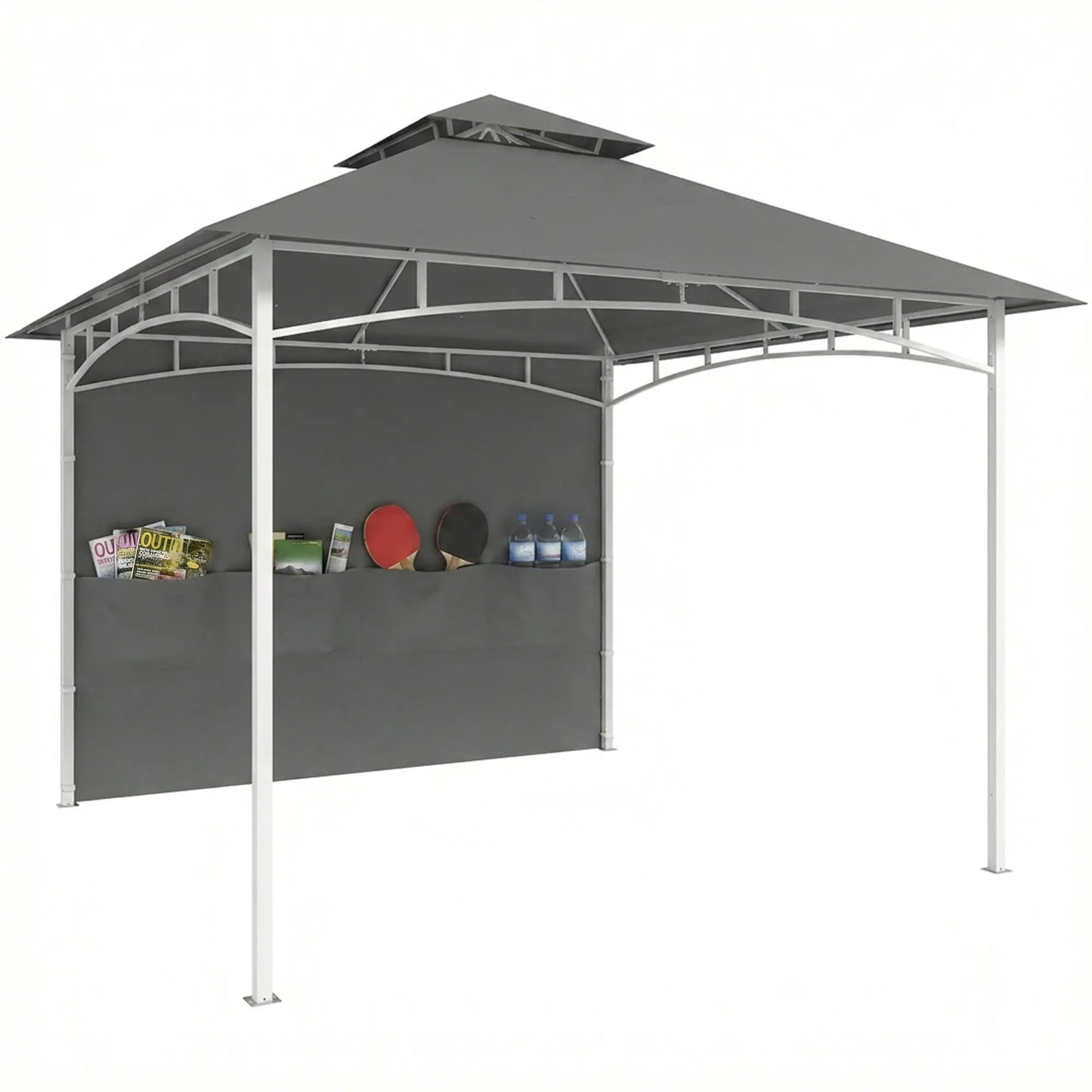10' x 10' Dark Grey Patio Gazebo, Double Roof Canopy Shelter With Storage, Dark Grey Gazebos at Gallery Canada
