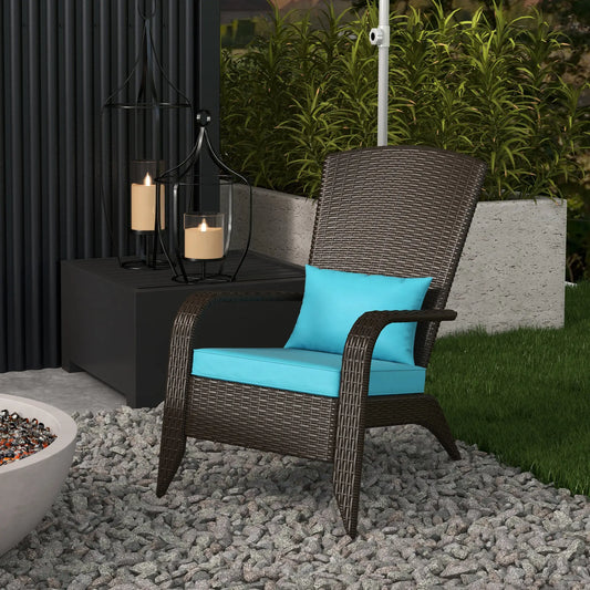 Turquoise Rattan Adirondack Chair with Cushion, Turquoise Patio Chairs Deep Brown Rattan, Turquoise Fabric at Gallery Canada