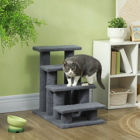 4-Step Carpeted Cat Scratching Post, Pet Stairs, Grey Cat Stairs Grey at Gallery Canada