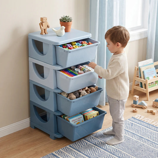 4 Tier Kids Toy Organizer, 4 Plastic Drawers, Blue Baby & Kids Storage Blue at Gallery Canada