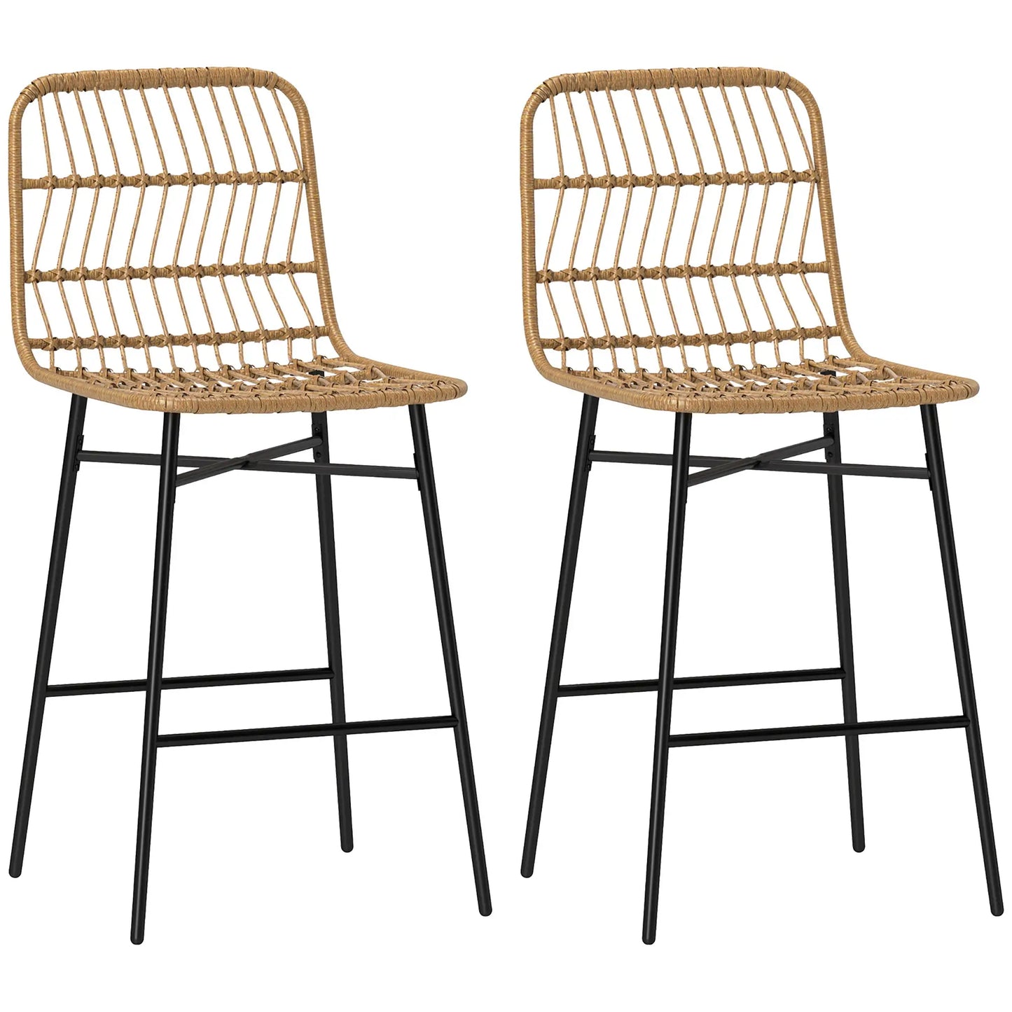 Rattan Counter Height Bar Stools Set Of 2, 26" Counter Stools With Back, Brown Bar Stools at Gallery Canada