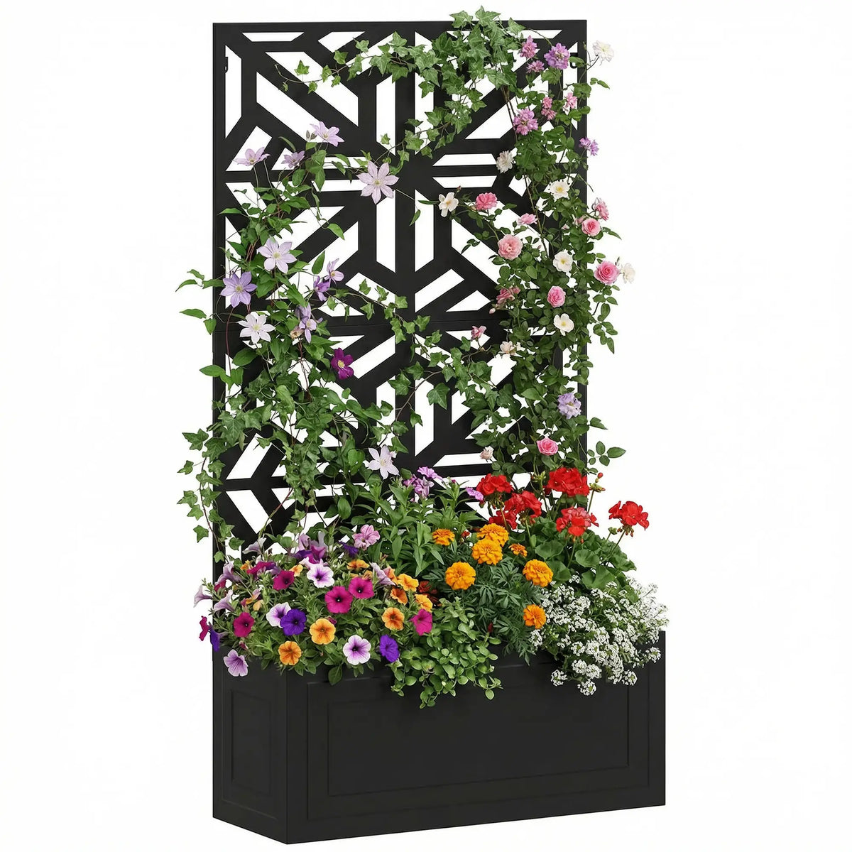 Lit de jardin surélevé en métal avec treillis pour plantes grimpantes, 53x22x66 po