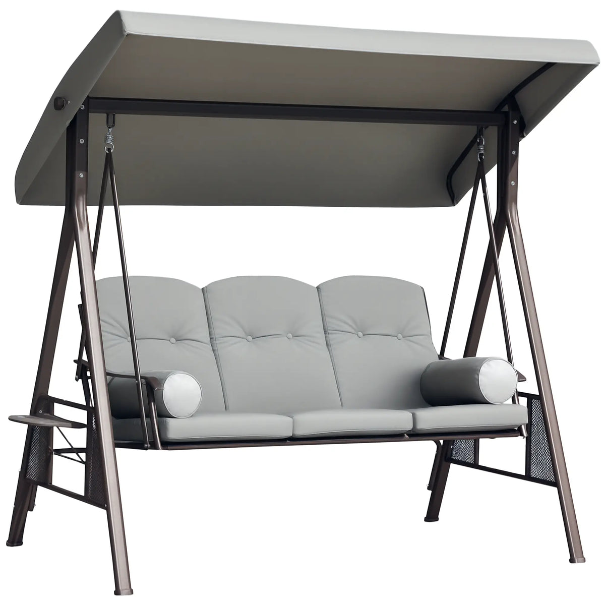 3-Person Steel Canopy Swing Bench with Cushions, Light Grey Patio Swings with Stand at Gallery Canada