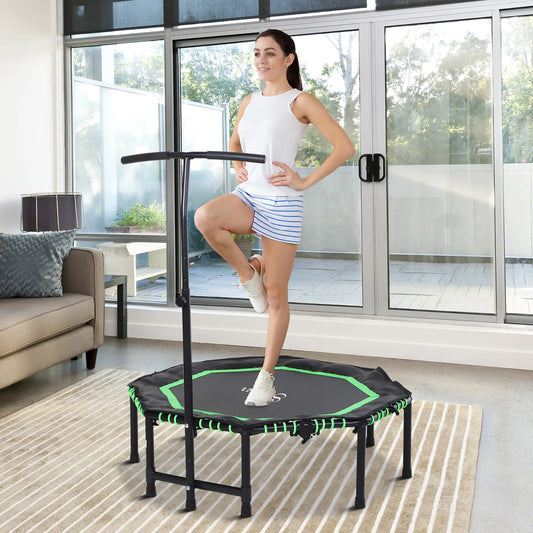 Trampoline pliable 48" avec barre de maintien réglable, vert