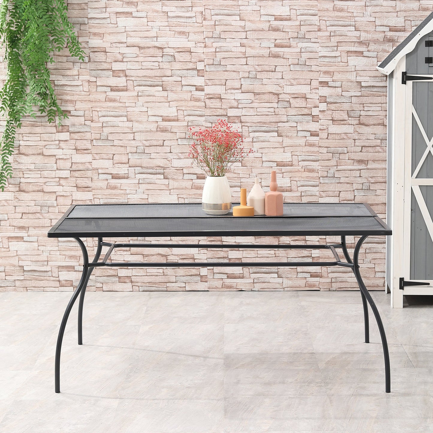 59" Outdoor Dining Table, Metal Frame Rectangular Patio Table for 6 with Mesh Tabletop for Garden, Backyard and Lawn, Black at Gallery Canada