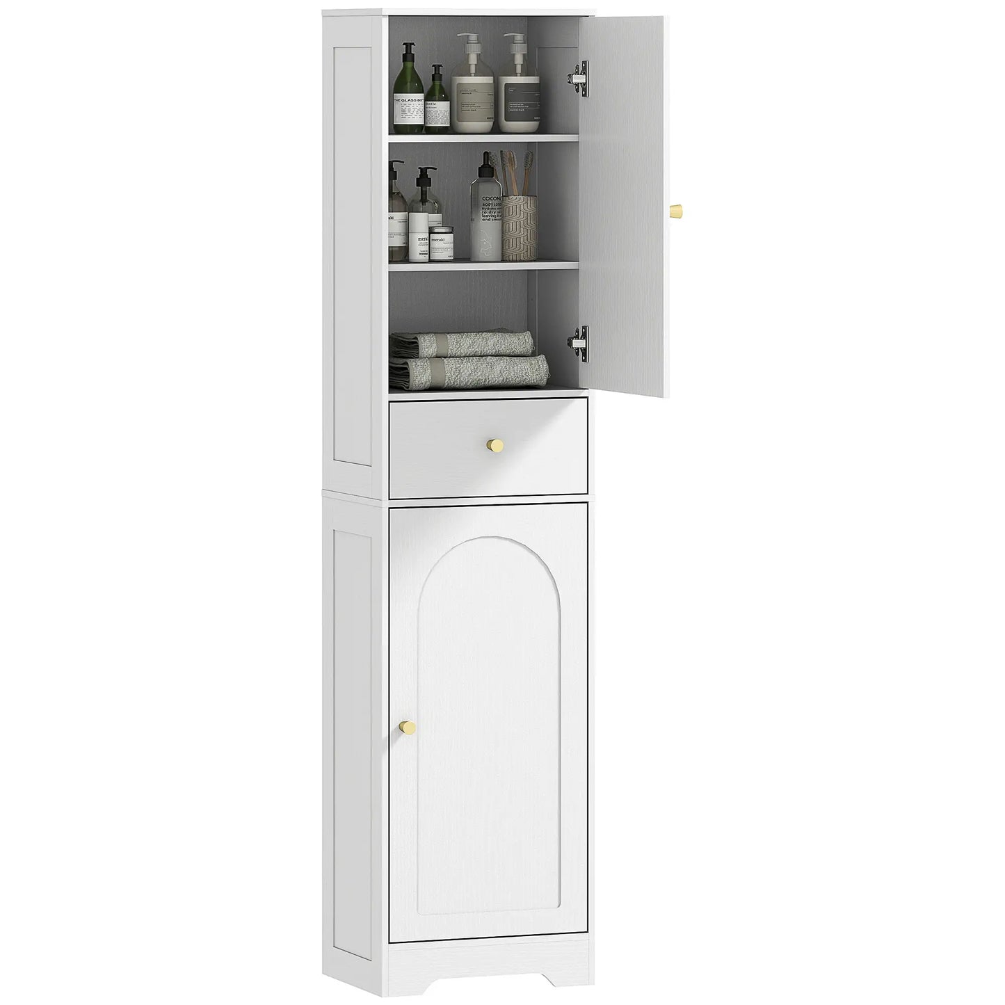 67" Tall Bathroom Cabinet, 2 Doors, Drawer, Adjustable Shelf, Wood Grain, White Bathroom Cabinets at Gallery Canada