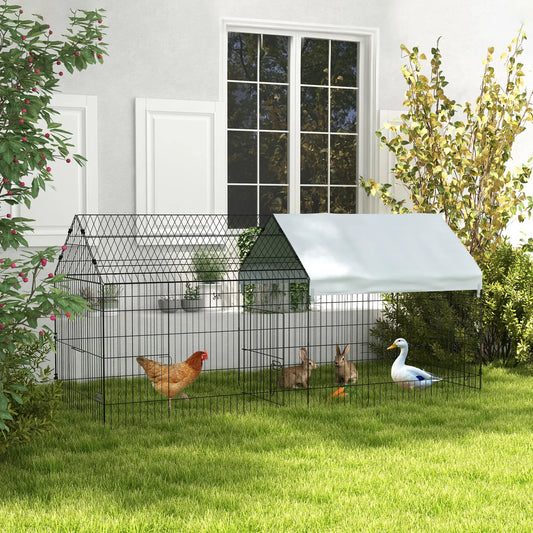 87" Small Animal Cage With Roof, Indoor Outdoor Use, For Chicken Rabbits Chinchillas, Silver
