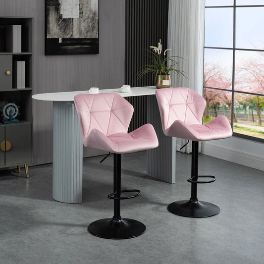 Velvet Bar Stool Set of 2, Adjustable Height, Pink Bar Stools Pink at Gallery Canada