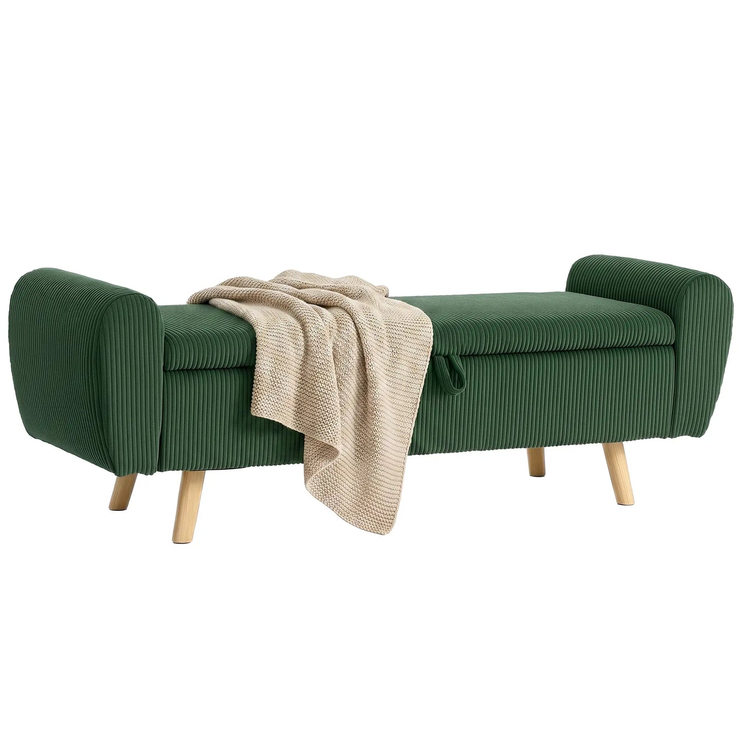 Storage Ottoman, 59" Corduroy Bed Bench, Dark Green Storage Ottomans & Benches at Gallery Canada
