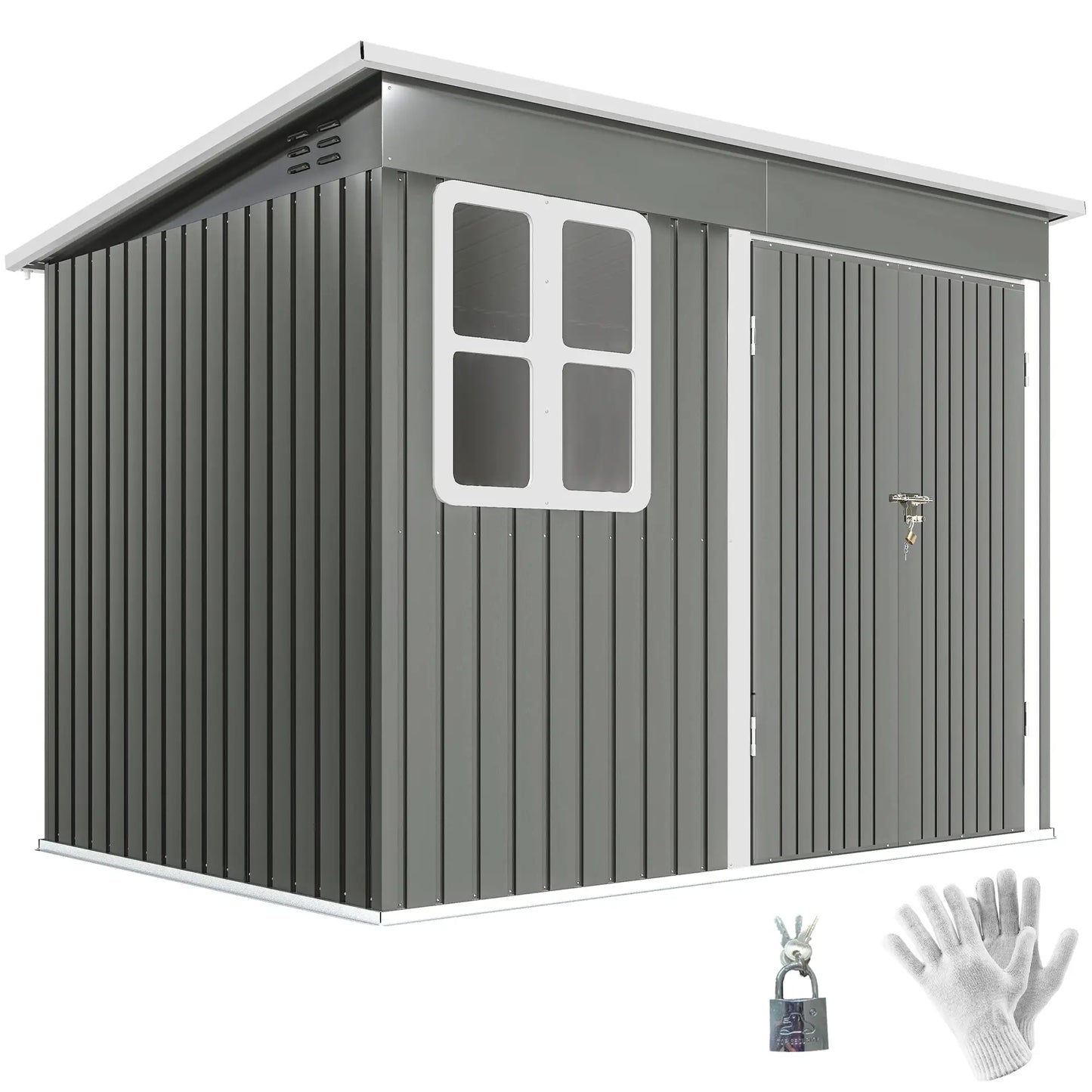 8.5' x 6' Galvanised Steel Outdoor Storage Shed, Garden Shed, Grey Sheds at Gallery Canada