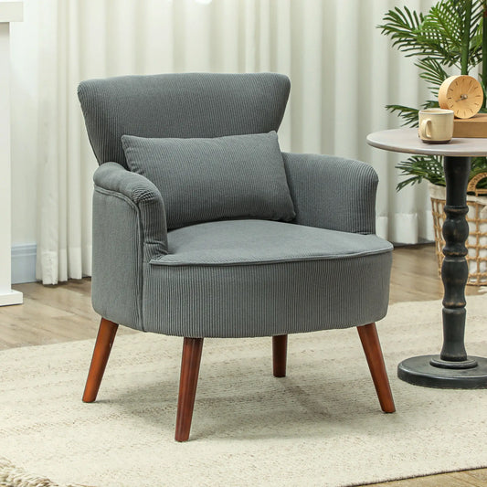 Modern Accent Chair, Upholstered Armchair, Solid Wood Legs, Lumbar Pillow, Grey Accent Chairs Grey at Gallery Canada