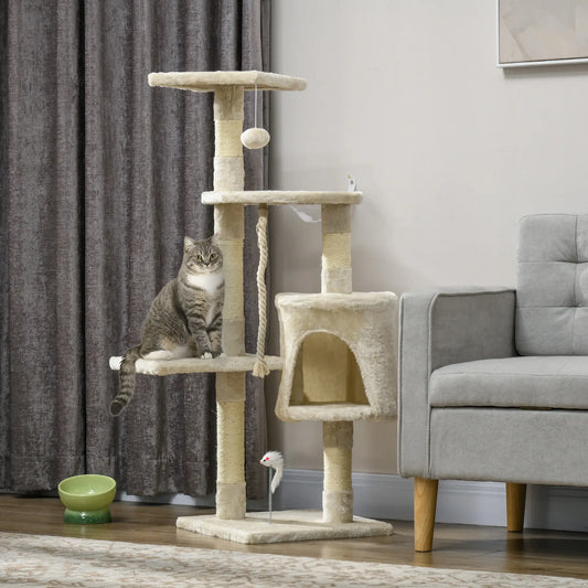 46" Scratching Cat Tree, Multi Level Activity Center, Kitty Condo, Beige Cat Posts Beige at Gallery Canada