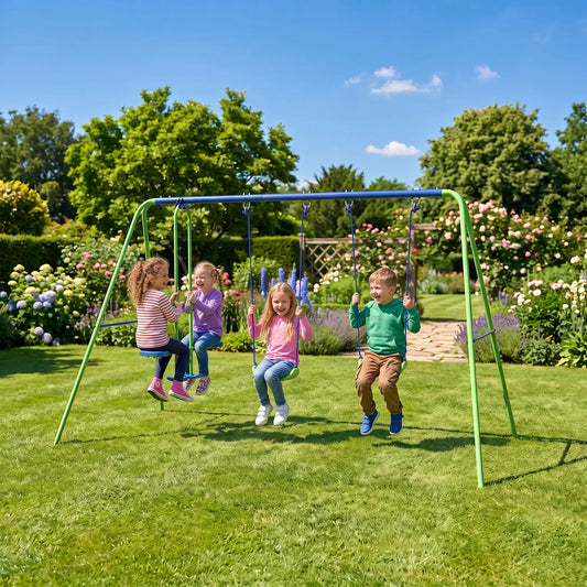 3 in 1 Metal Swing Set, Double Swings, Glider, Green Gym Sets & Swings Green at Gallery Canada