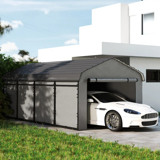 12' x 20' Metal Carport, Heavy Duty Garage Shelter, Light Grey Car Shelters Light Grey at Gallery Canada