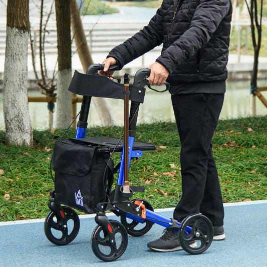 Senior Rollator with Seat, Back, Cane Holder, Adjustable Handle, Blue Knee Walker & Wheelchair Ramps Blue at Gallery Canada