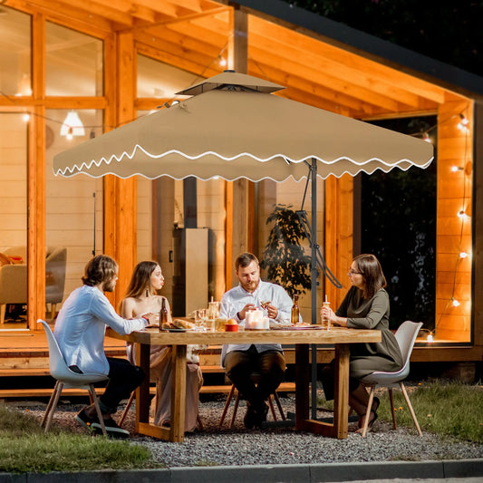 8' x 8' Square Patio Umbrella, Solar LED Lights, Khaki Cantilever Umbrellas Khaki at Gallery Canada