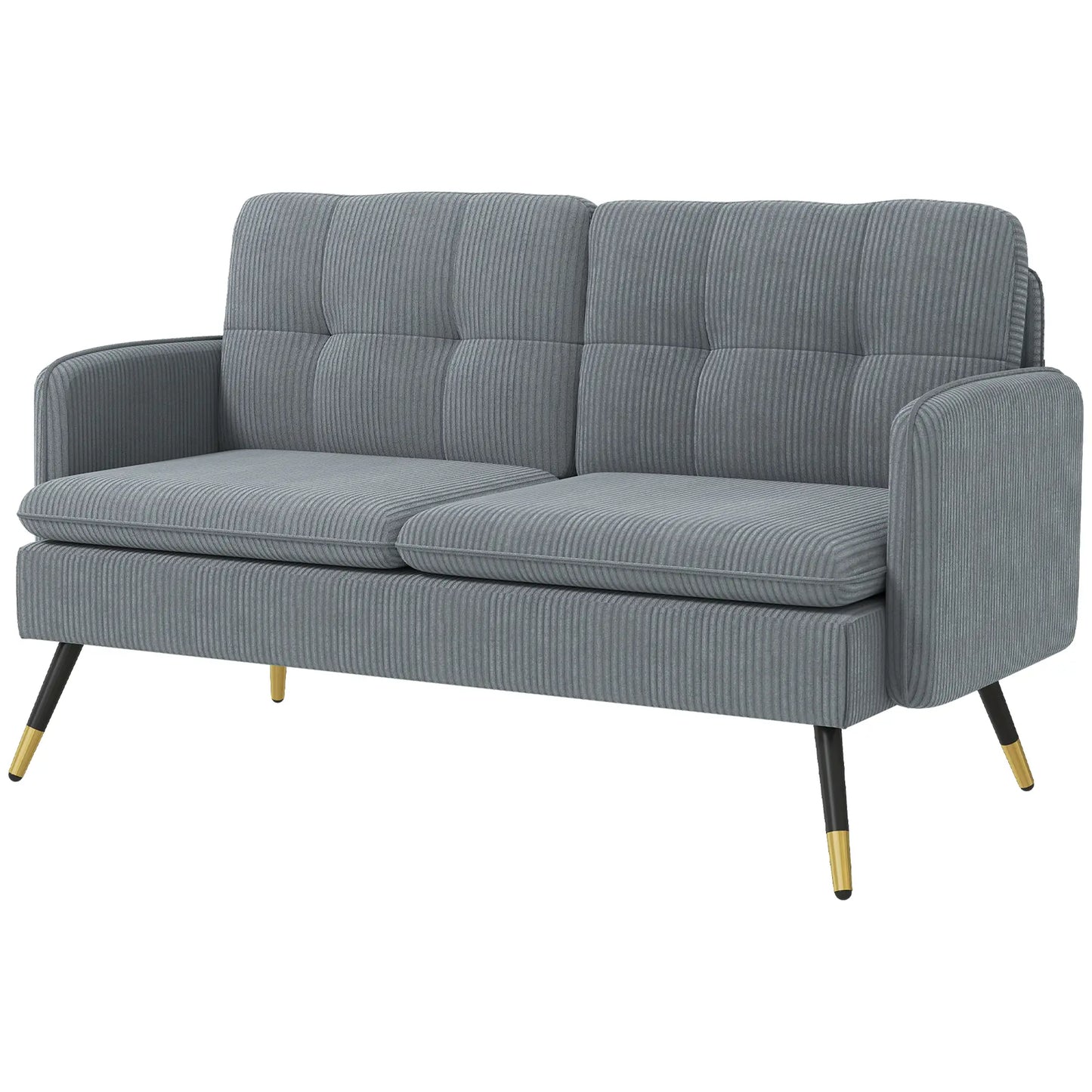 55" Loveseat Sofa, Corduroy, Steel Legs, Button Tufting, Dark Grey 2-Seater Sofas at Gallery Canada