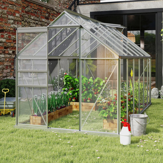 6' x 12' x 6.5' Walk-in Greenhouse, Polycarbonate, Adjustable Roof Vent, Sliding Door, Clear Walk In Greenhouses Clear, Silver at Gallery Canada