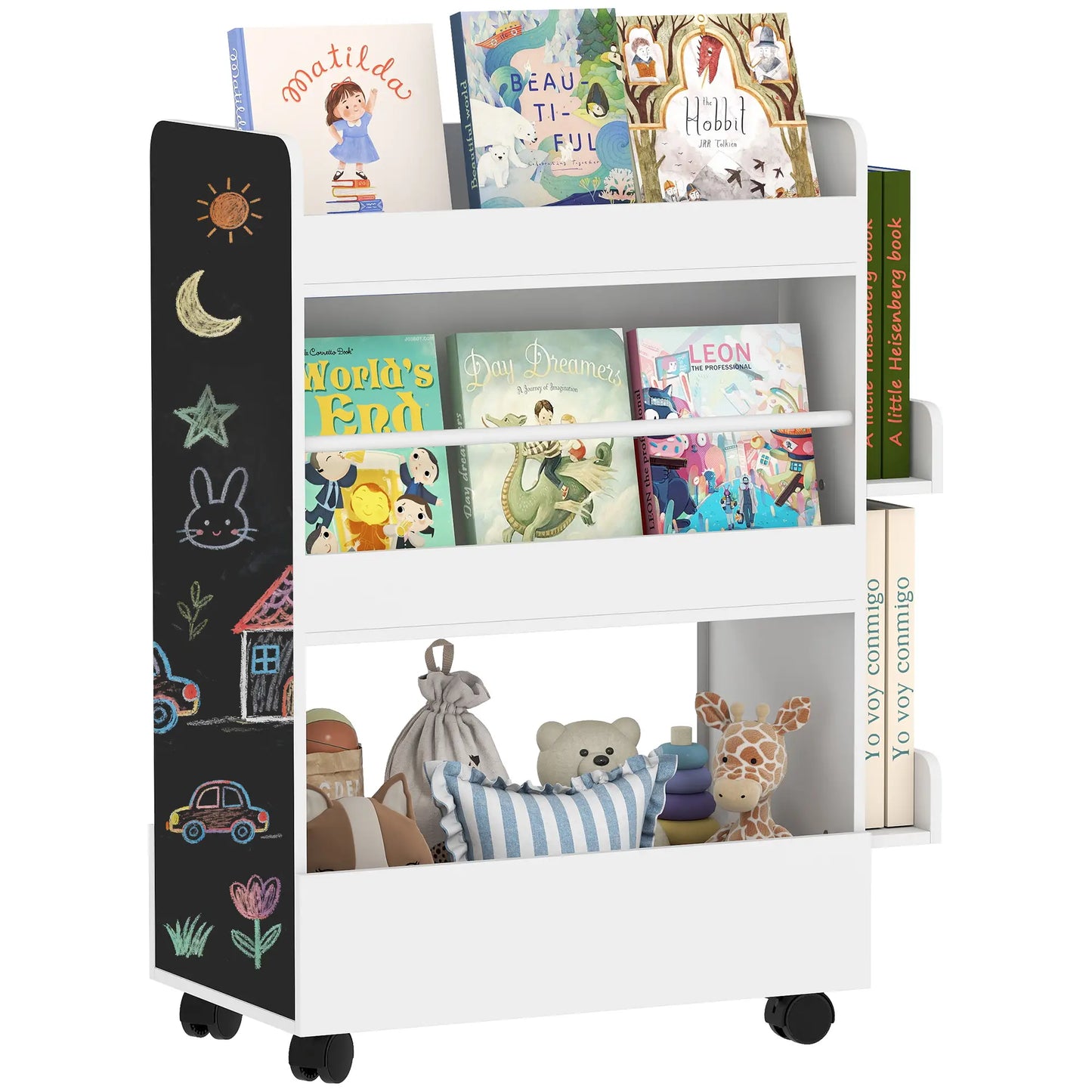 Kids Bookshelf with Wheels, Blackboard, 3-8 Years Bookshelves & Bookcases at Gallery Canada