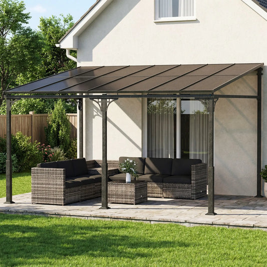 13' x 10' Lean-To Gazebo, Hardtop Wall Mounted Outdoor Pergola Pergolas Brown, Dark Grey at Gallery Canada