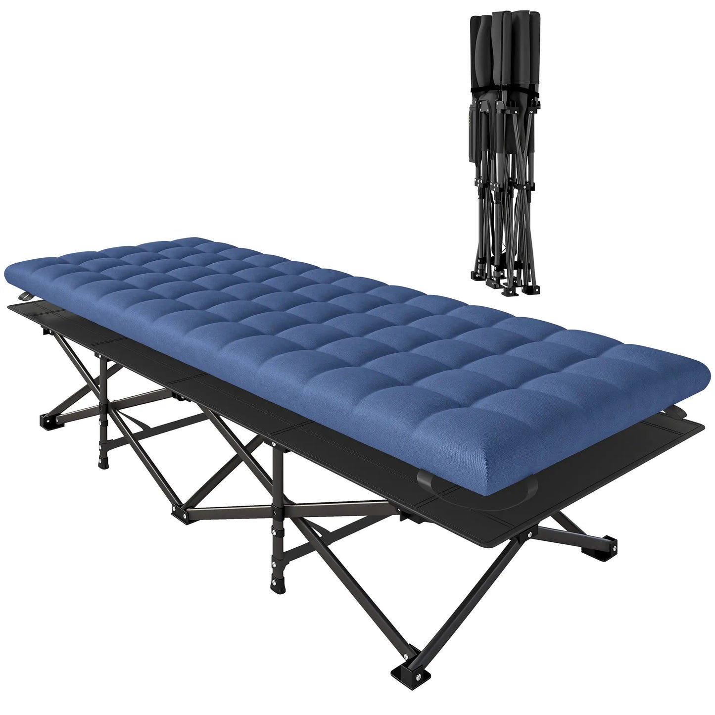32" Extra Wide Folding Camping Cot, Soft Pad, Non-Slip Feet, Carry Bag, Blue Camping Cots at Gallery Canada