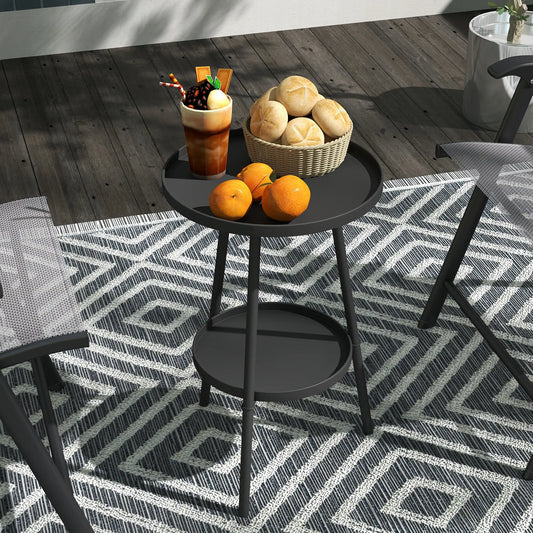 Round Garden Table, 2-Tier Small Side Table, Metal Patio Table, Black Patio Side Tables Black at Gallery Canada