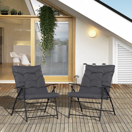 Outdoor Folding Chairs Padded Adjustable Backrest, Set of 2, Grey Patio Chairs Grey at Gallery Canada