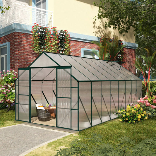 16' x 8' Aluminum Polycarbonate Greenhouse, Walk-In, Adjustable Roof Vent, Green Walk In Greenhouses Green, Clear at Gallery Canada