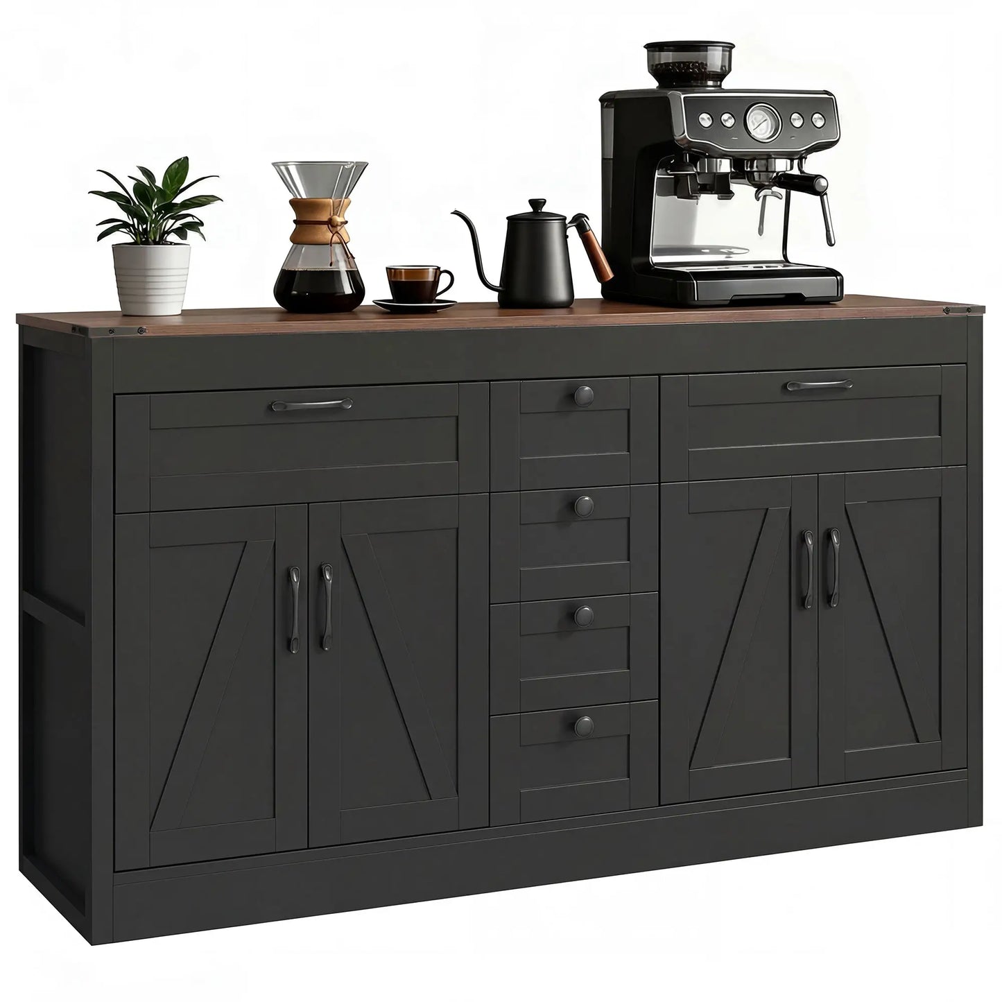 55" Sideboard Buffet Cabinet, Farmhouse Kitchen With Barn Doors, Black Bar Cabinets at Gallery Canada