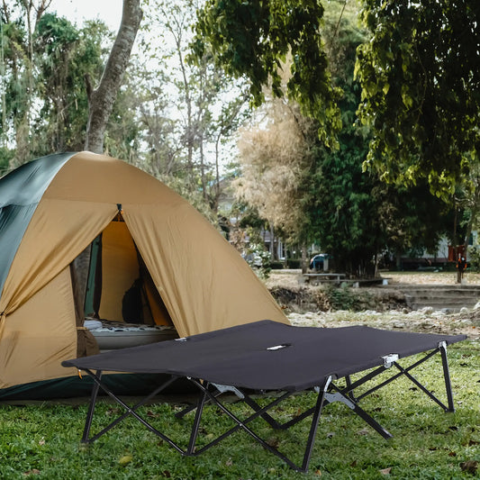 76" Two Person Folding Camping Cot, Portable Military Bed, Black Camping Cots Black at Gallery Canada