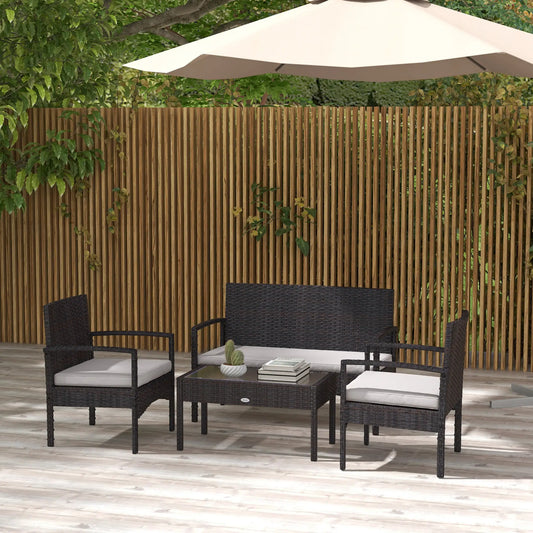 4-Piece Patio Furniture Set, Loveseat, Armchairs, Glass Table, White Patio Furniture Sets Brown, White at Gallery Canada