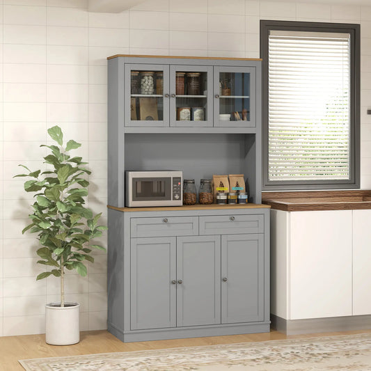 71" Pantry Cabinet with Microwave Space, 2 Drawers, Adjustable Shelves, Grey Kitchen Pantry Cabinets Grey, Oak at Gallery Canada