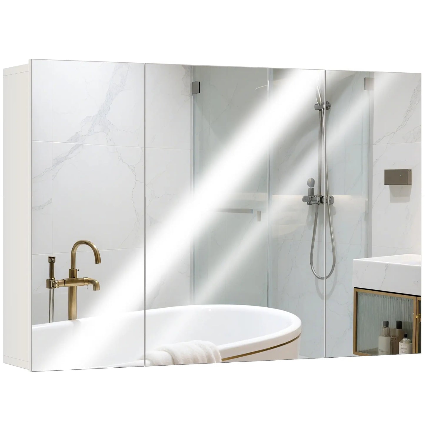 35" x 24" Wall Mounted Mirror Cabinet, 3 Doors, Adjustable Shelves, White Mirror Medicine Cabinets at Gallery Canada